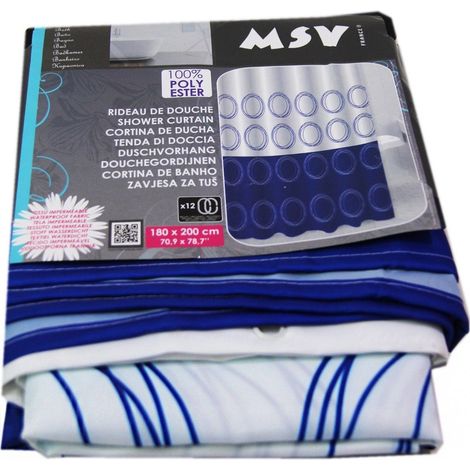 Rideau de Douche Polyester + Plastique Polypropylène Blanc/Bleu 180 x 200 x 0,1 cm - 12 anneaux inclus