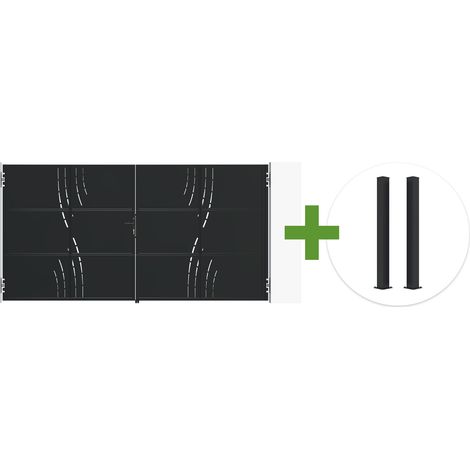 Portail battant acier noir mat 3,5m NALI VELETA H.180cm + 2 poteaux 10x10 acier CARMO (1/5)