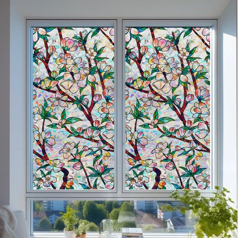 Film Statique Sans Colle pour Vitres de Salle de Bain et Balcon – Opacifiant Intimité Translucide, Design Vignes et Croissant de Lune, 30 cm x 2 m, Outils Inclus-lsw