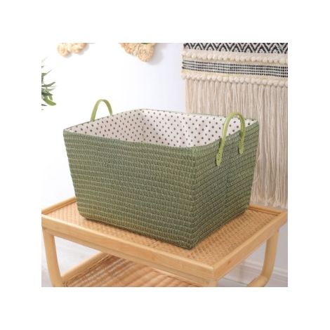 Panier de rangement pliable tissé, vert, 36 x 26 x 16 cm, 1 pièce avec poignées Panier à linge (1/5)