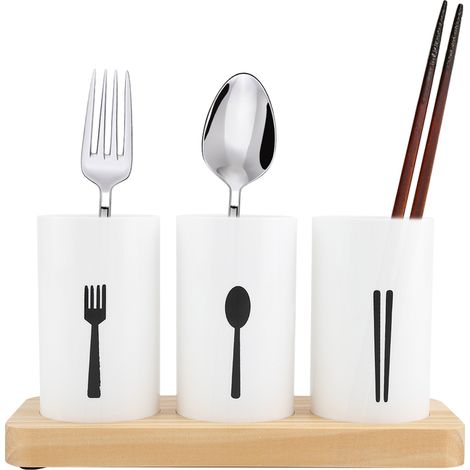 Porte-baguettes en bois de chêne, boîte de rangement pour couverts, égouttoir, organiseur de couteaux, outils de cuisine (1/5)