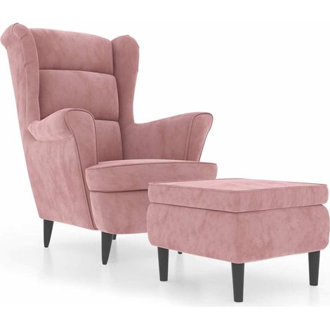 Maison Exclusive - Poltrona con Schienale ad Ala con Poggiapiedi Rosa in Velluto (1/5)