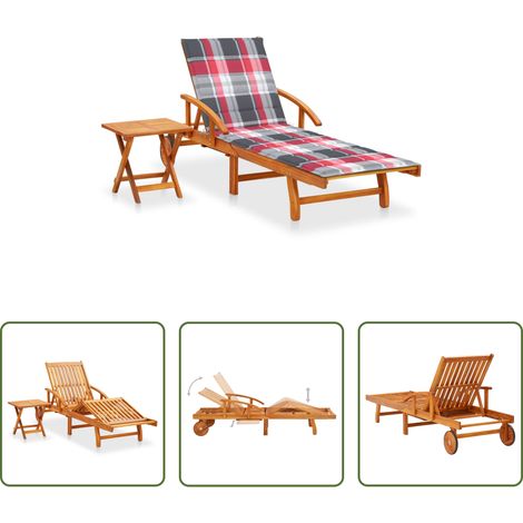 vidaXL Tumbona de jardín con mesa y cojín madera maciza de acacia (1/5)
