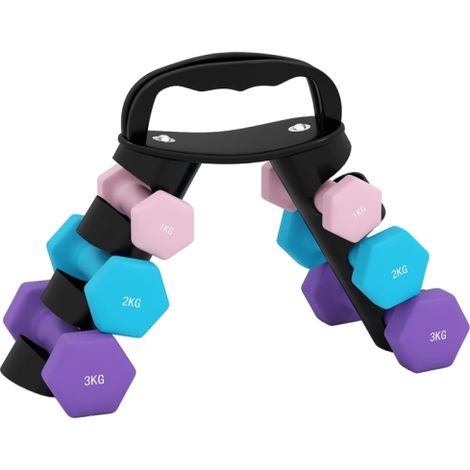 Juego de mancuernas con soporte de almacenamiento, juego de 6 mancuernas para entrenamiento físico, 2 de 1 kg, 2 de 2 kg, 2 de 3 kg. Disponible en tienda. (1/5)