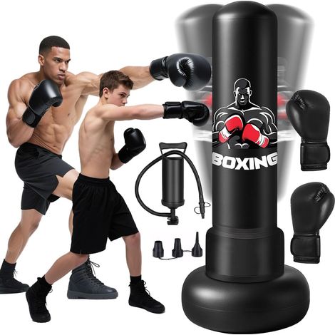 Sac de Frappe sur Pied Gonflable pour Adulte, Punching Ball avec Gants et Pompe à Air, Sac de Boxe pour Entraînement de Kickboxing, MMA Karaté Fitness Taekwondo Idéal Cadeau (1/5)