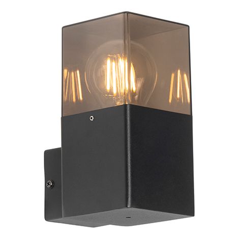 Modern Outdoor Wall Light Black IP44 with Smoke Glass - Denmark