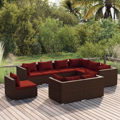 Salon de jardin 9 pcs,Mobilier de terrasse,Table et Chaise pour Relax avec coussins Résine tressée Marron -YZ566444 (1/5)