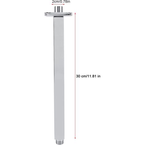 Brazo de ducha cuadrado, estructura de pared de acero inoxidable cromado para cabezal de ducha de baño (manguera de extensión de ducha de 30 cm). (1/5)