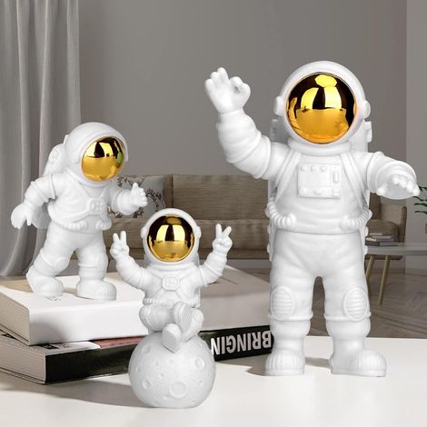 Figurine Astronaute - Résine Électroplaquée - Décoration Gâteau Anniversaire et Intérieur - Set de 3 Pièces (1/5)