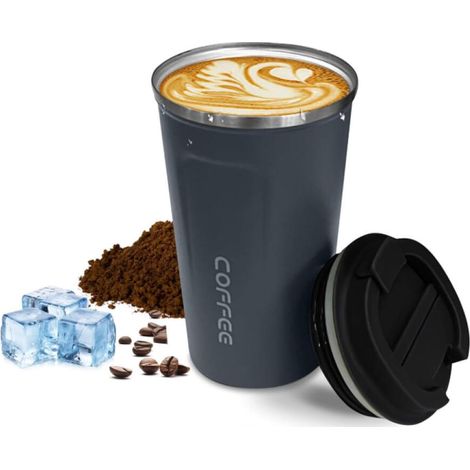 (Bleu, 510 ml) Tasses à café de voyage étanches et réutilisables avec couvercles, gobelets isothermes en acier inoxydable, tasses à isolation thermique pour boissons chaudes et froides pour hommes et (1/5)