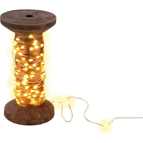 Guirlande lumineuse LED Bobine de fil, grande/lampe décorative rétro/décoration d'intérieur stylée/lumière blanche chaude et apaisante/bois véritable (1/5)