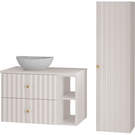 Badezimmer Set 2-teilig inkl. Waschbecken modern in weiß matt AQUINO-140 (1/5)