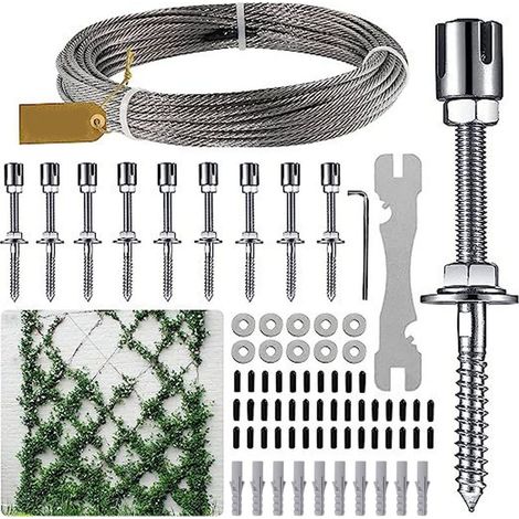 Support pour Plantes grimpantes, kit Complet en Acier Inoxydable avec Supports muraux et Corde de 3 mm (10 Supports, 12m de Corde) (1/5)