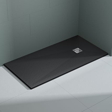 Mai & Mai Receveur de Douche Antidérapant Bac à Douche Gris Noir Mat en Résine Marbre Artificielle 80x160x3cm Rectangulaire Géo9 avec Bonde AL06 (1/5)