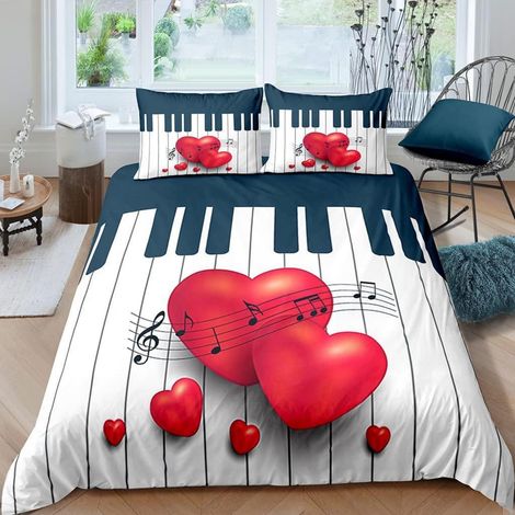 Kinder Bettwäsche 135x200 cm 2-teilig Mikrofaser Musik Herzen 3D