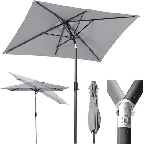 Sonnenschirm Aluminum Sonnenschirm Rechteckig 210 x 140cm Knickbar Gartenschirm, Marktschirm mit Kurbel, für Garten, Balkon, Terasse, Sonnenschutz UPF50+, Hellgrau