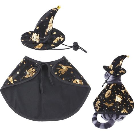 cape de costume d'halloween pour animaux de compagnie, kit de chapeau de cape d'halloween pour animaux de compagnie, cape de chien d'halloween avec chapeau de sorcière, S (1/2)