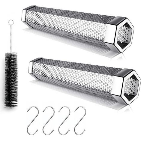 Tube fumoir à pellets en acier inoxydable en 2 parties avec brosse, idéal pour les grillades de viande, de poisson et de steaks. (1/5)