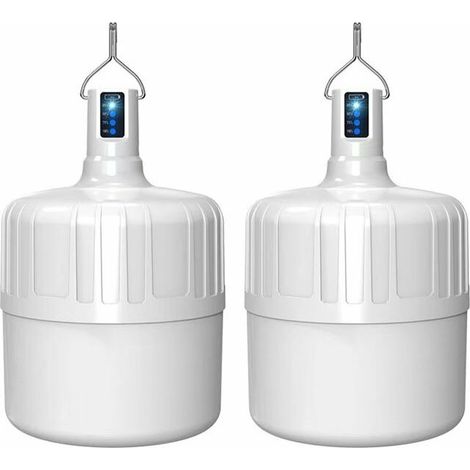 2 pièces, ampoules rechargeables LED, chargement USB, lumières de tente de camping en plein air d'urgence en cas de panne de courant, lumières de stand d'éclairage de marché nocturne (blanc f (1/5)