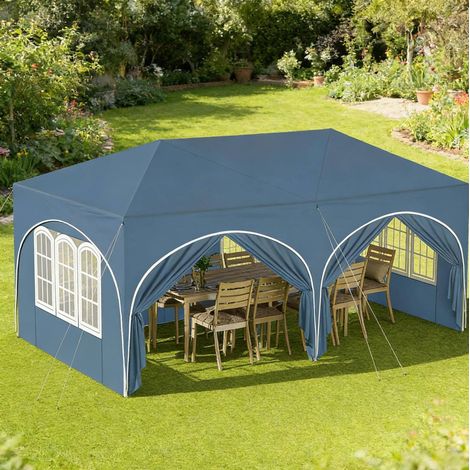Toldo de recepción 583 x 293 x 265 cm, 6 paredes desmontables, lona Oxford 210D, azul HAVRYA (1/5)
