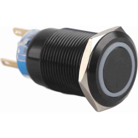 Interrupteur à bouton-poussoir plat 19 mm 12-24 V ON/OFF, étanche, à verrouillage automatique, avec LED rouge (1/5)