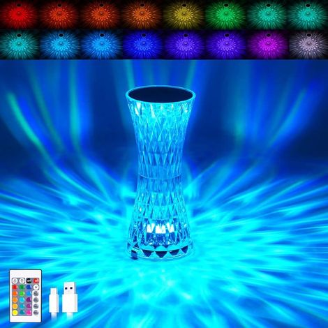 Lampe de Table LED Cristal RGB 16 Couleurs 6 Niveaux USB Rechargeable Décoration (1/4)