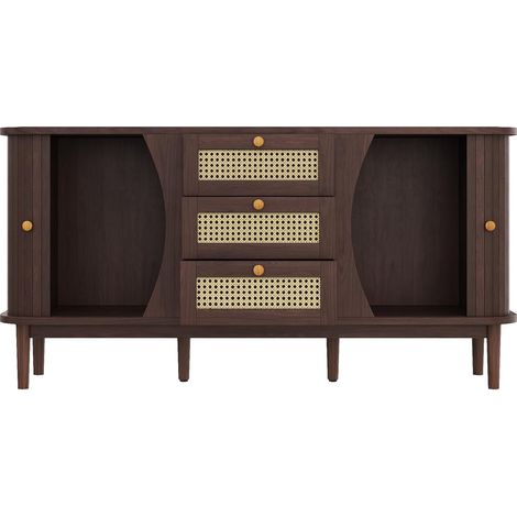 Sideboard, Rattankommode, Kommode mit Schiebetüren, verstellbaren Einlegeböden und abgerundeter Platte. (1/5)