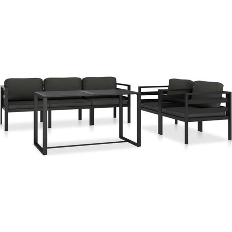 6-tlg. Garten-Lounge-Set mit Kissen Aluminium Anthrazit
