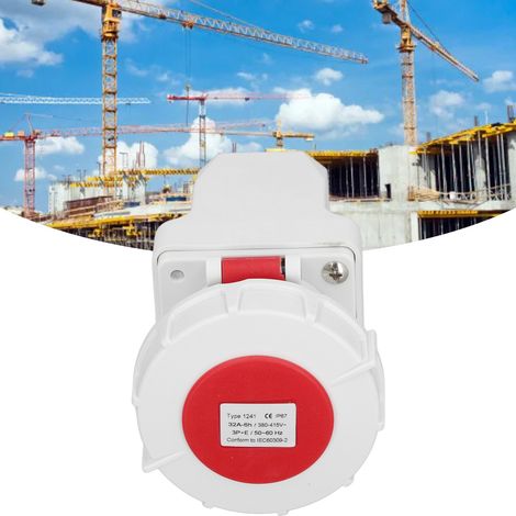 Prise industrielle de montage en surface étanche à l'eau et à la poussière IP67, connecteur industriel 4 broches 32A, 3P+E, 380-415V. (1/5)
