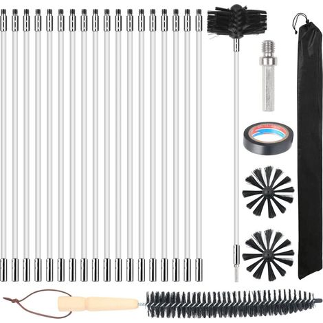 Spazzacamino, kit per la pulizia dei condotti dell'aria da 22 pezzi con aste da 18 x 41 cm, 2 testine per spazzole da 10 cm, asta esagonale da 4,5 cm, spazzola con manico in legno da 38 cm