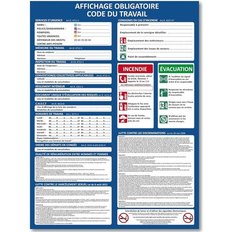 Panneau Code du Travail - Affichage Obligatoire A3 (40x29.7 cm) en PVC Écologique 1 mm - Résistant aux UV, Surface Mate Antireflet (1/4)