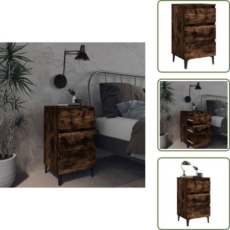 Table de chevet avec pieds en métal Chêne fumé 40x35x69 cm - Table De Chevet - Meuble De Chambre - Table Nuit - Table Basse - Mobilier Industriel (1/5)