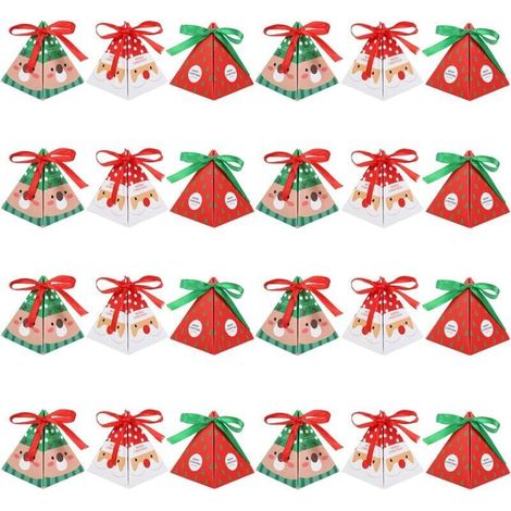 24 scatole di caramelle natalizie, scatole triangolari con nastri per biscotti e piccoli regali, decorazioni natalizie (1/4)