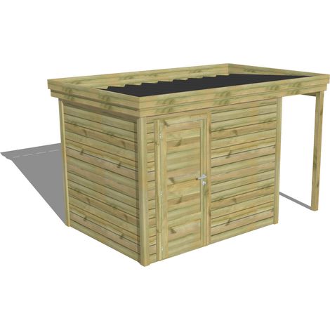 ABRI DE JARDIN bois Pin autoclave 27mm - 3,64x2,14m / 7,8m2 - Bac acier - Abri Français (1/5)