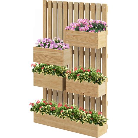 Jardinière murale potager 5 bacs treillis bois massif amovible 60 x 16 x 100 cm