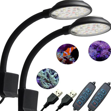 Lampe d'aquarium à clipser avec lumière blanche et bleue 6 W pour aquariums de 20 à 40 cm avec minuterie et fonction mémoire, convient pour les plantes aquatiques et les aquariums d'eau douce