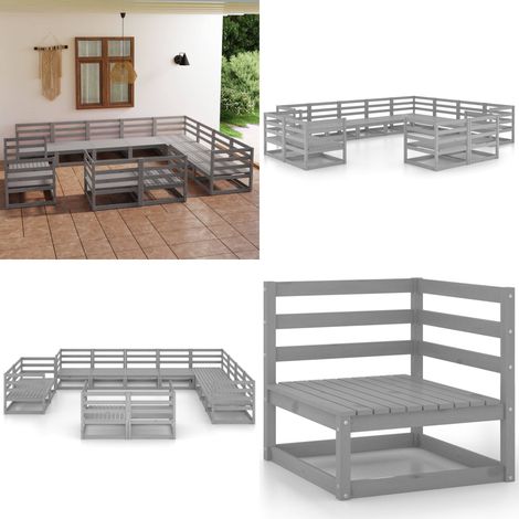 12-tlg. Garten-Lounge-Set Grau Kiefer Massivholz - Gartensofa - Lounge Set - Gartenmöbeln - Rattan Gartenmöbel - Outdoor Furniture - Home & Living (1/5)