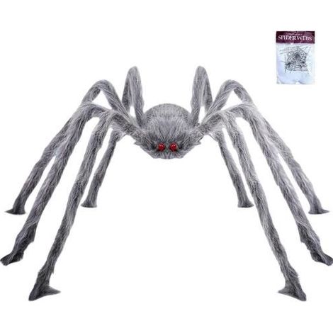 Décoration de fête - FFTANXS - Araignée géante 150 cm - Peluche grise - Yeux rouges - Pattes flexibles (1/5)