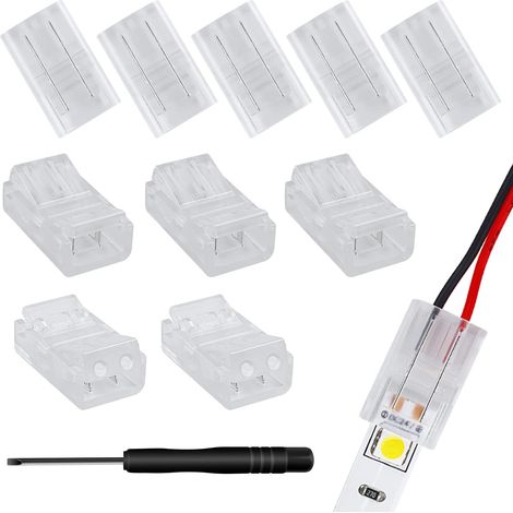 Lot de 10 connecteurs rapides LED à 2 broches 10 mm Adaptés aux Bandes LED SMD 5050/3528 unicolores de 2pin 10 mm de large étanches et non étanches (1/5)