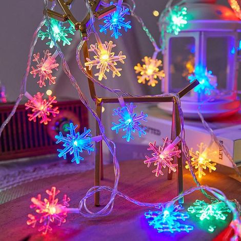 Guirlande lumineuse solaire LED flocons de neige multicolores, 6,5 m, 30 LED, décoration de Noël pour le camping et les activités de (1/3)