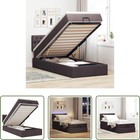 LED-Beleuchtung - Ottoman-Bett mit Matratze & LEDs Dunkelbraun 100x200 cm Stoff (1/5)