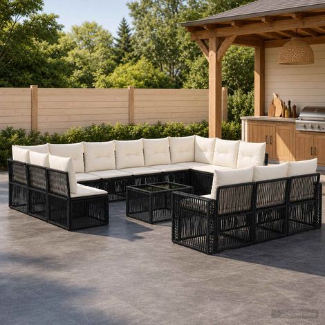 Salon de jardin modulable 14 pièces en polyrotin noir et blanc crème, 13 places, 108.25kg - PANGIVO (1/5)
