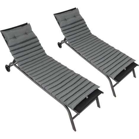Lot de chaises longues, gris, pour jardin et terrasse, coussins pour chaises longues, coussins de remplacement pour meubles de jardin
