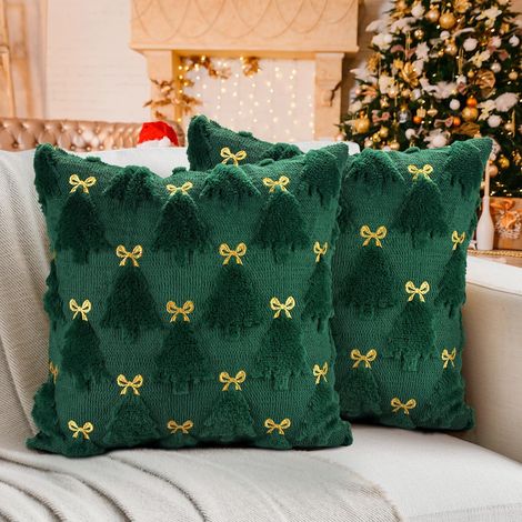 Housses de coussin de Noël, lot de 2 (18x18 pouces), vert foncé : motif sapin de Noël, décoration pour maison, chambre, canapé, fêtes de Noël (1/4)