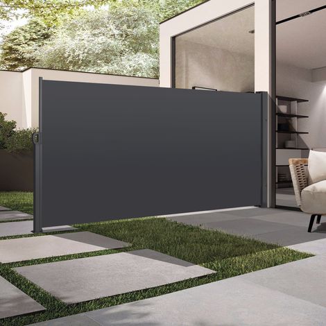 Store latéral escamotable coupe-vent et imperméable, en métal, gris foncé, 180x300 cm, pour balcon, terrasse et jardin (1/5)