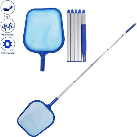 Épuisette pour piscine avec manche télescopique de 1,6 m – filet à feuilles pour eau peu profonde – 5 sections – idéale pour le nettoyage quotidien de piscine (1/4)