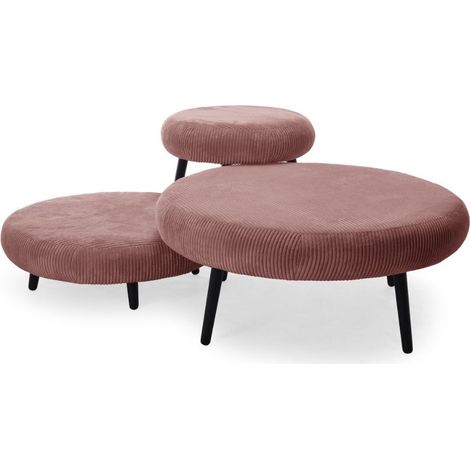 BOBOCHIC - Lot de 3 poufs EDEN tissu velours côtelé Rose (1/5)