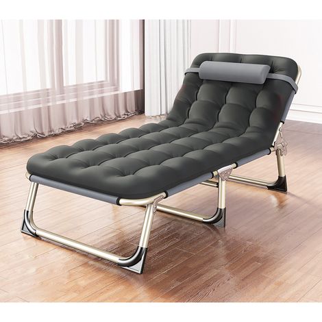 GARRYFIZH Folding Bed Single Person Reclining Lounger for Camping Office Lunch Break Outdoor Emergency 56 Round Tube Gray and Thicken Pearl Pad – Pièce de rechange industrielle, haute qualité, usage p