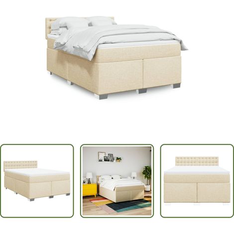 vidaXL Surmatelas -  Sommier à lattes de lit avec matelas Crème 140x200 cm Tissu (1/5)