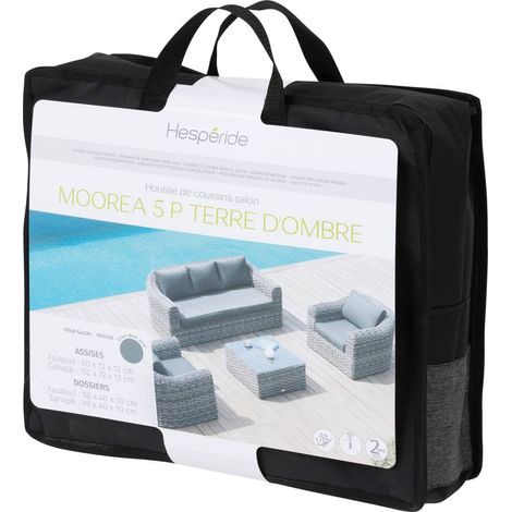 Hesperide – Housse de coussin pour salon de jardin 5 places – Polyester gris – Protection contre intempéries – Longueur 40 cm – Hauteur 35 cm (1/2)